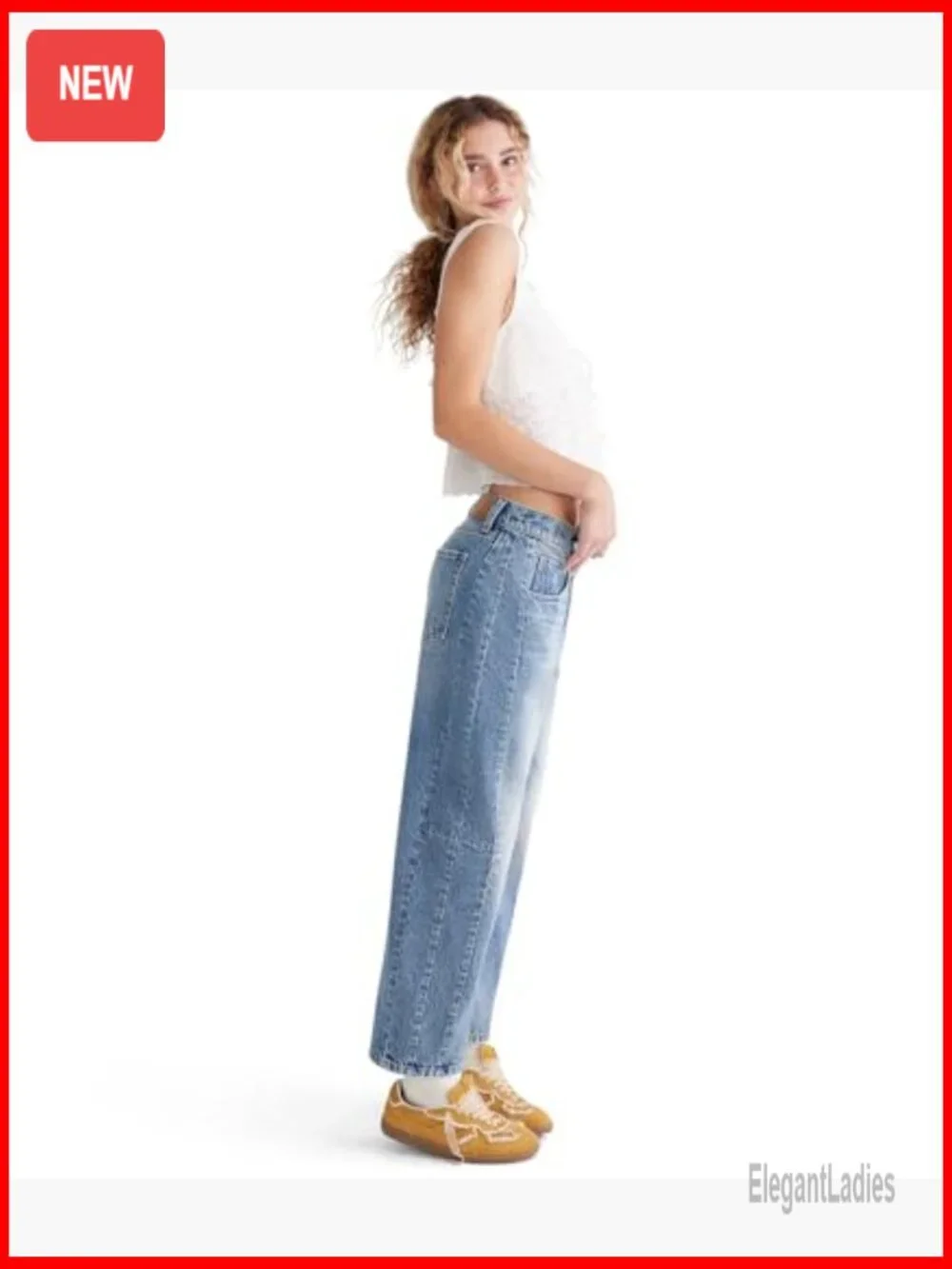 Mid-Rise Barrel Leg Jeans, Relaxed Fit, Recycled Cotton, Cropped Length - Picture 5 of 5